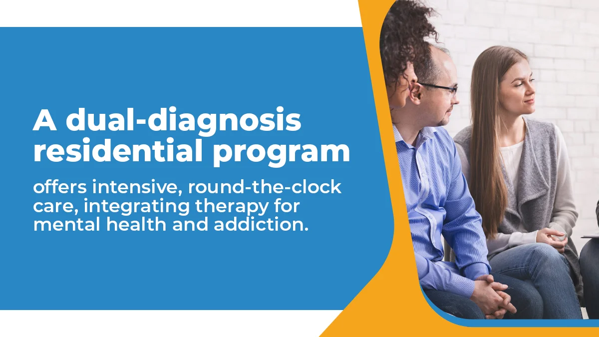 A dual-diagnosis residential program offers intensive, round-the-clock care, integrating therapy for mental health and addiction.